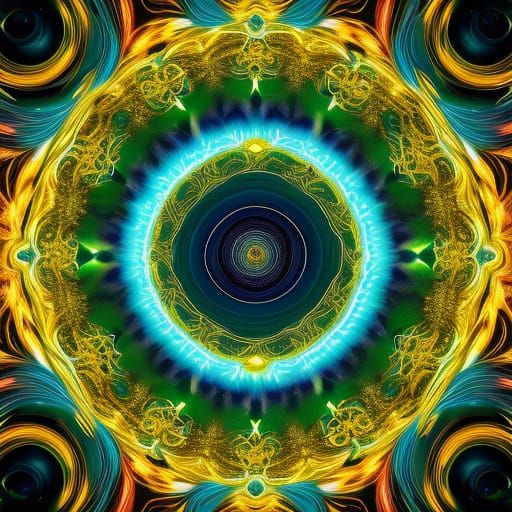 Illuminated Maelstrom with Holographic Flowers, Digital Art