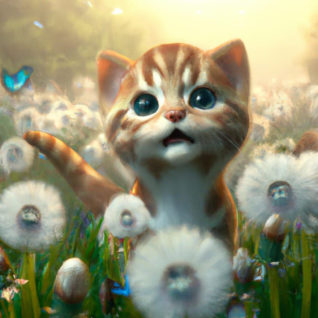 Kitten in Dandelions: Photorealistic 8K Art