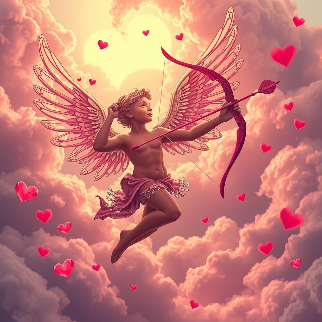 Majestic Cupid Embarks on Whimsical Quest with Elegant Wings...