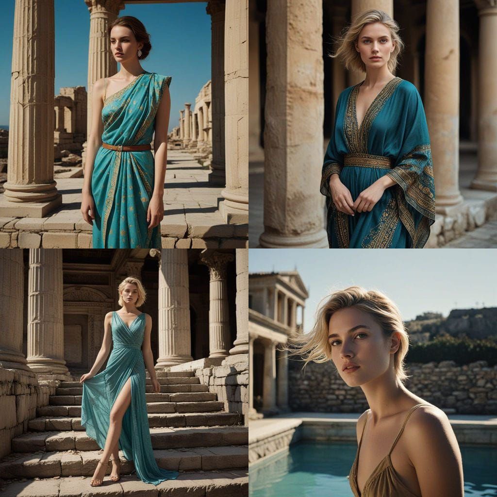 Elegant Greek Goddess in Ancient Ruins