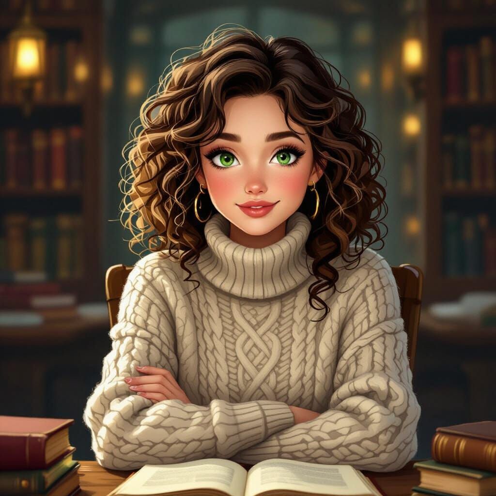 Siobhan in Cozy Library, Digital Painting
