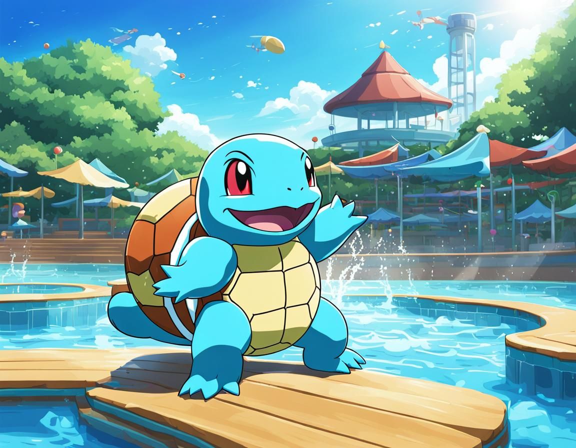 Squirtle at a Water Park in Anime Style