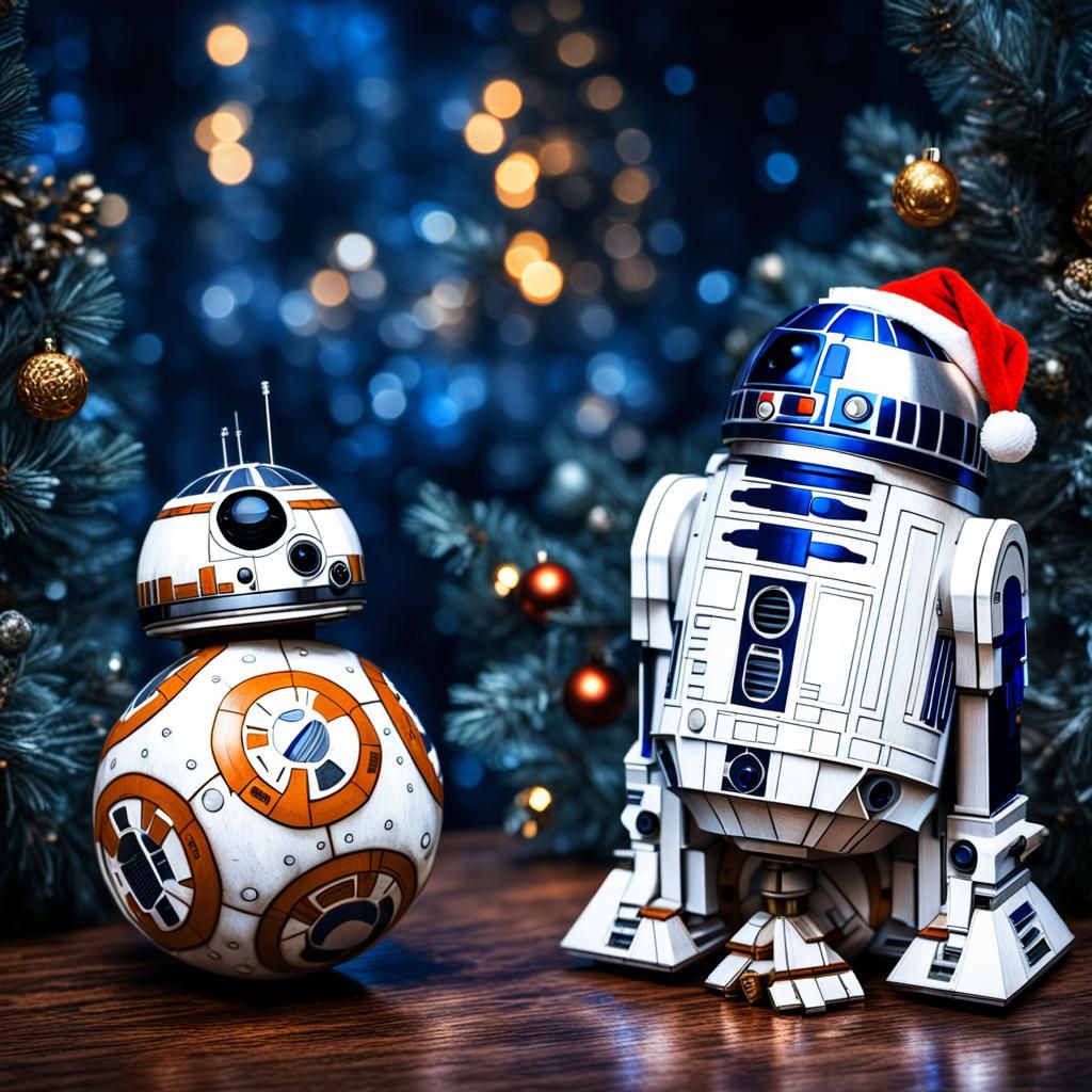 R2-D2 and BB-8 Christmas Sign, Hyperrealistic