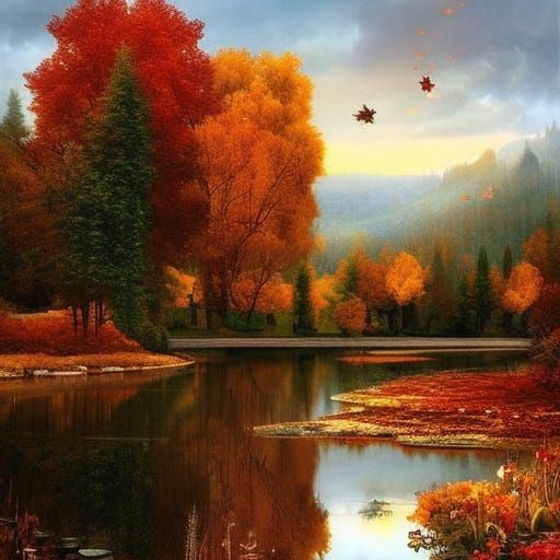 Autumn Fantasy Castle in Pre-Raphaelite Style