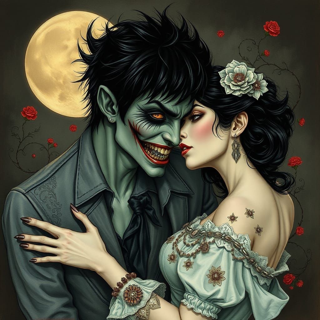 Gothic Vampire Couple in Illustrative Style