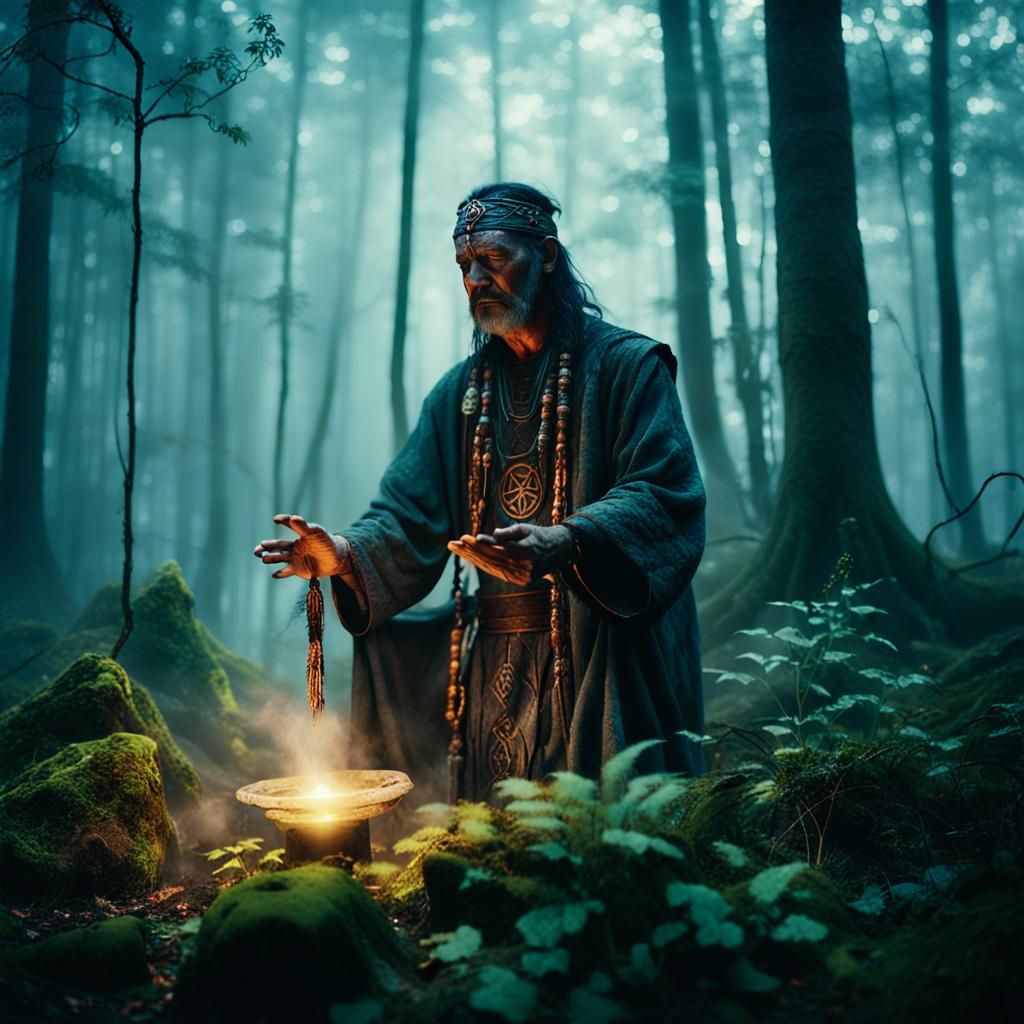 Shaman Healing Ritual in Misty Forest