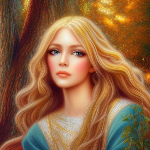 Portrait of medieval blonde girl