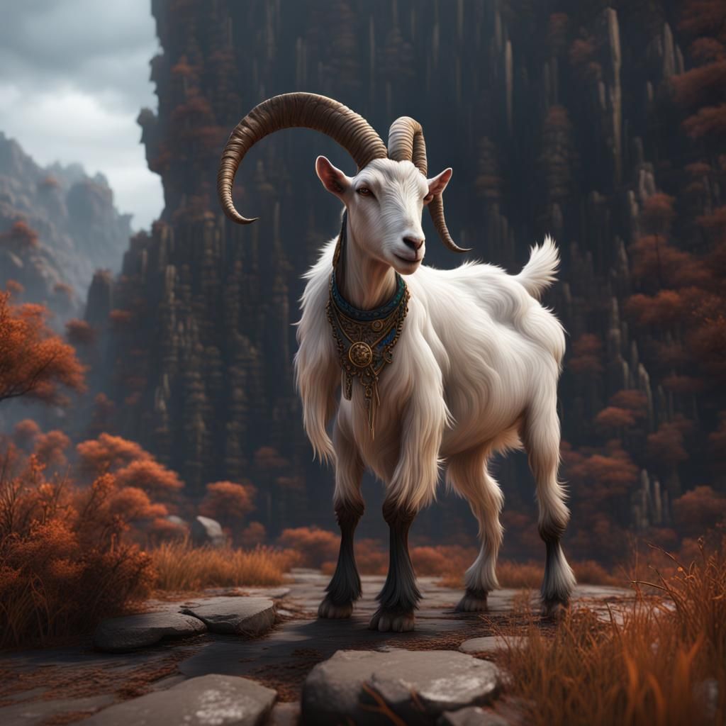 Detailed Goat Matte Painting in Deep Color