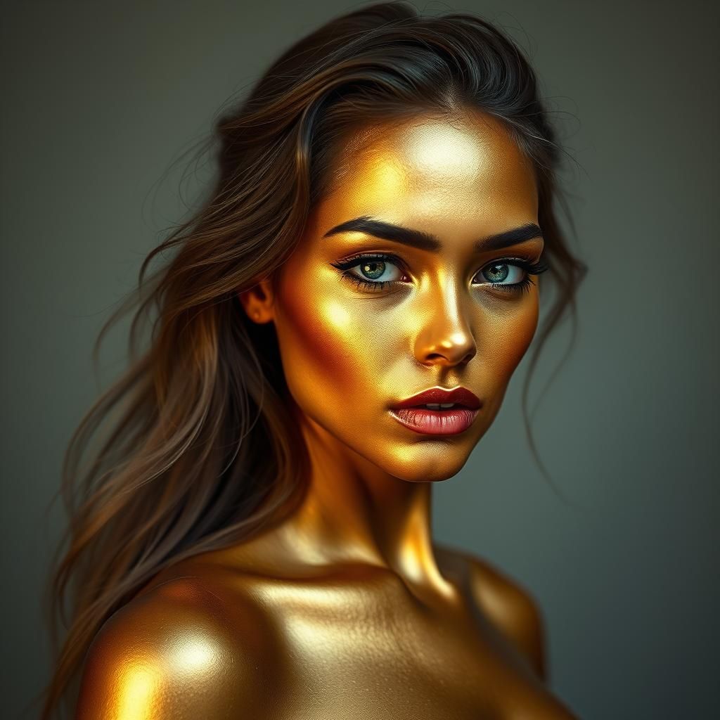 Golden Woman with Long Hair