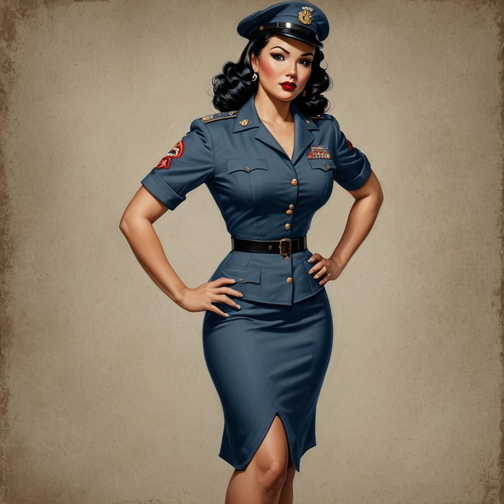 Vargas Style Pinup Girl in Dress Blues