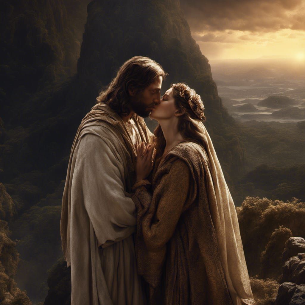 Jesus and Mary Magdalene Kiss: Epic Digital Painting