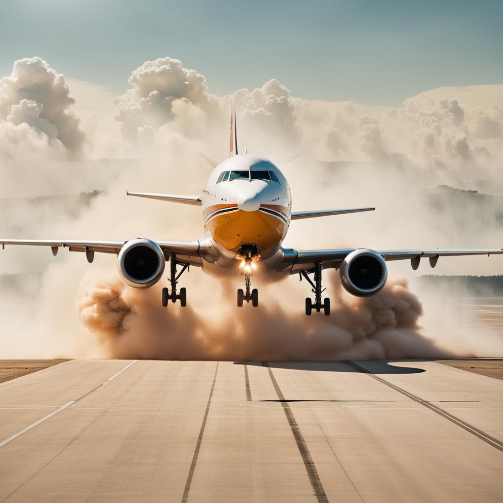 Plane Brakes Hard on Runway: Action Portrait
