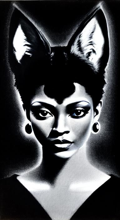 Vector Charcoal Portrait of Bastet in Chiaroscuro