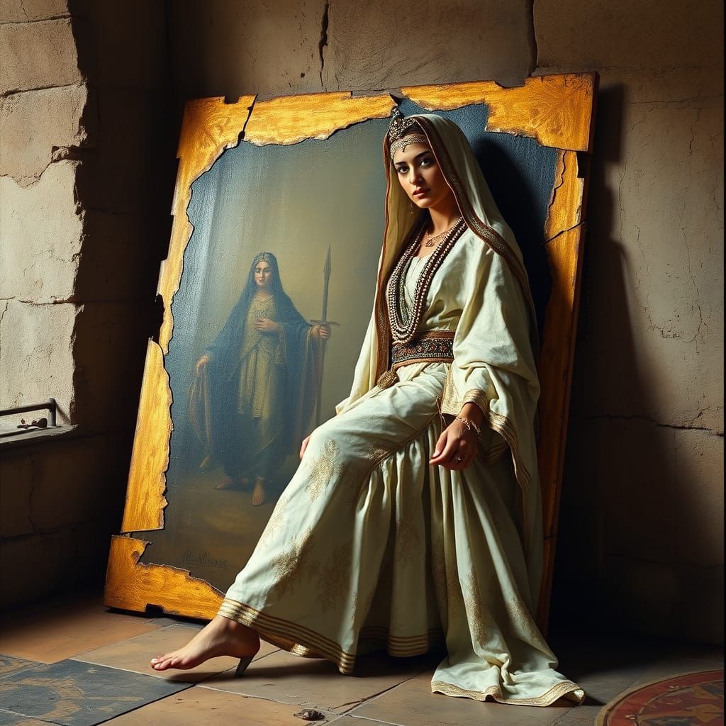 Regal Arab Warrior Lady Emerges from Ancient Painting