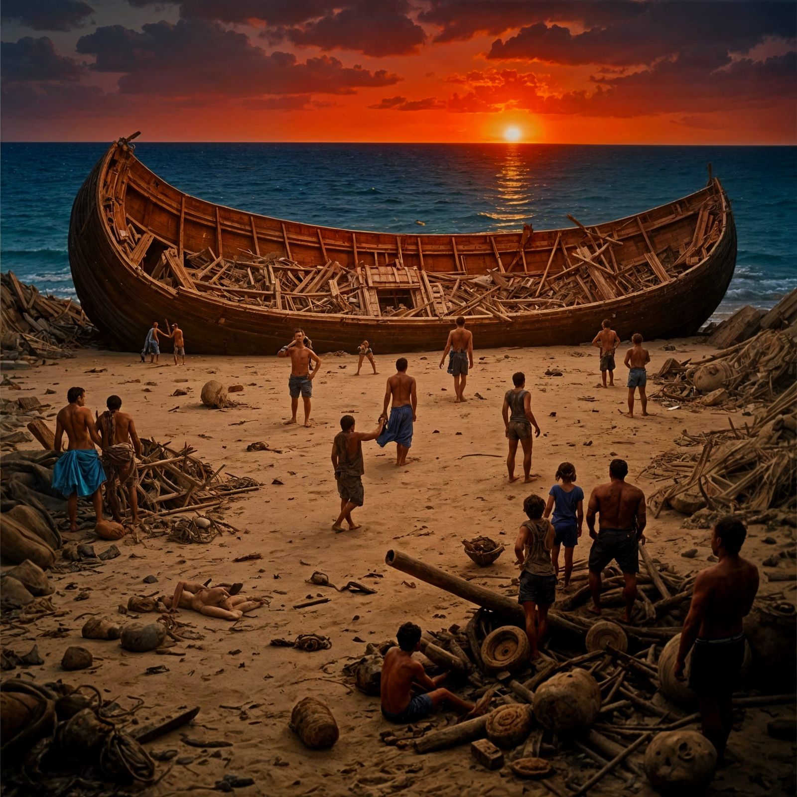 Shipwreck Survivors on Deserted Beach