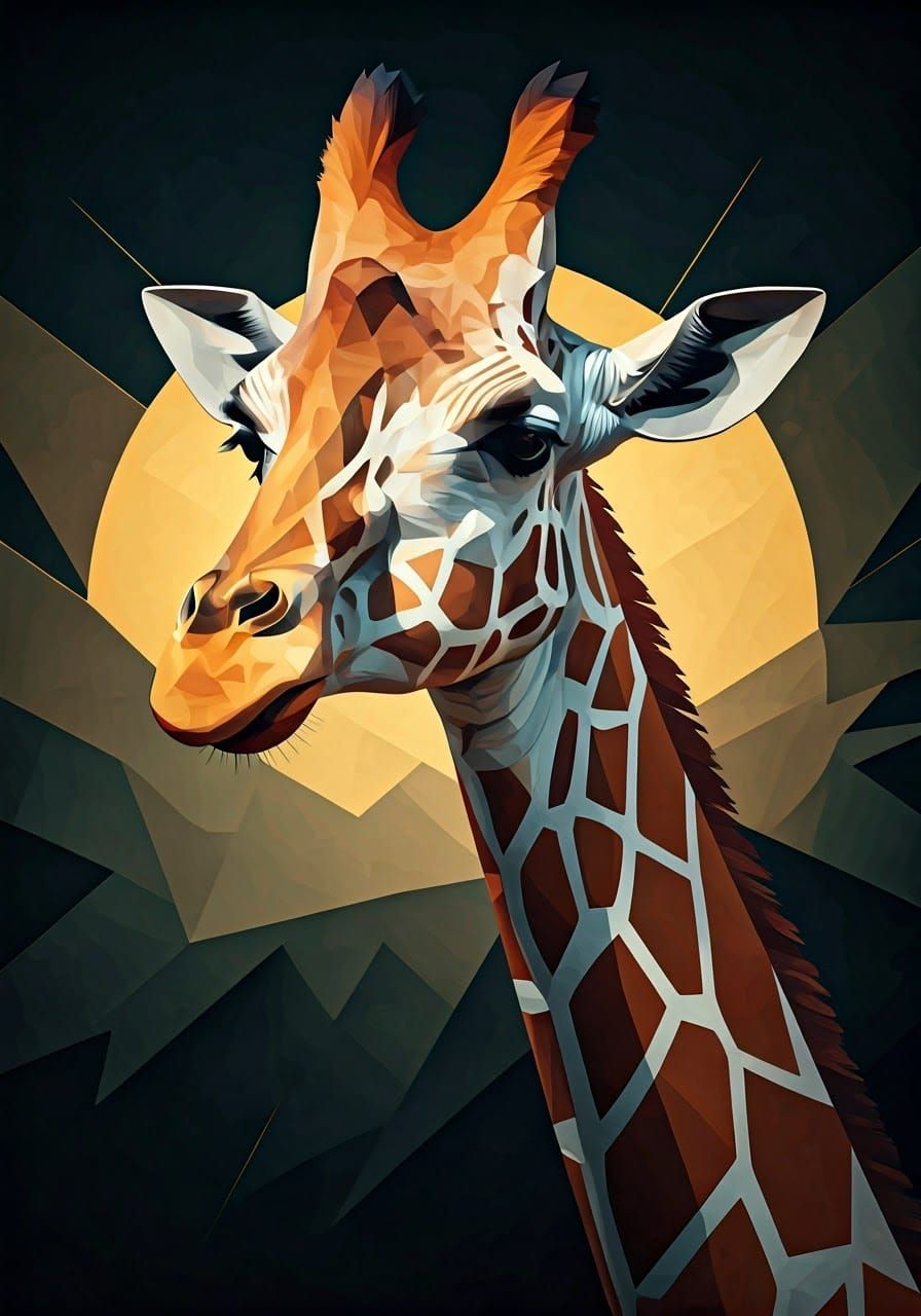 Geometric Giraffe in Prismatic Art Deco Style