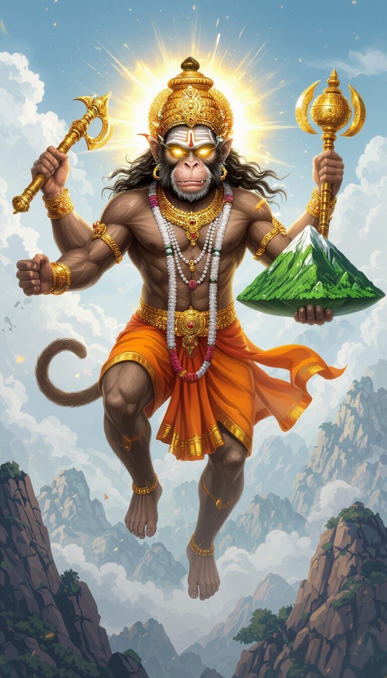 Flying Monkey God with Mountain and Mace