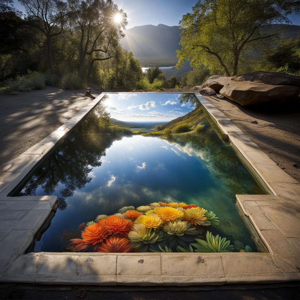 Reflective Infinity Pool: Hyperrealistic Photorealism