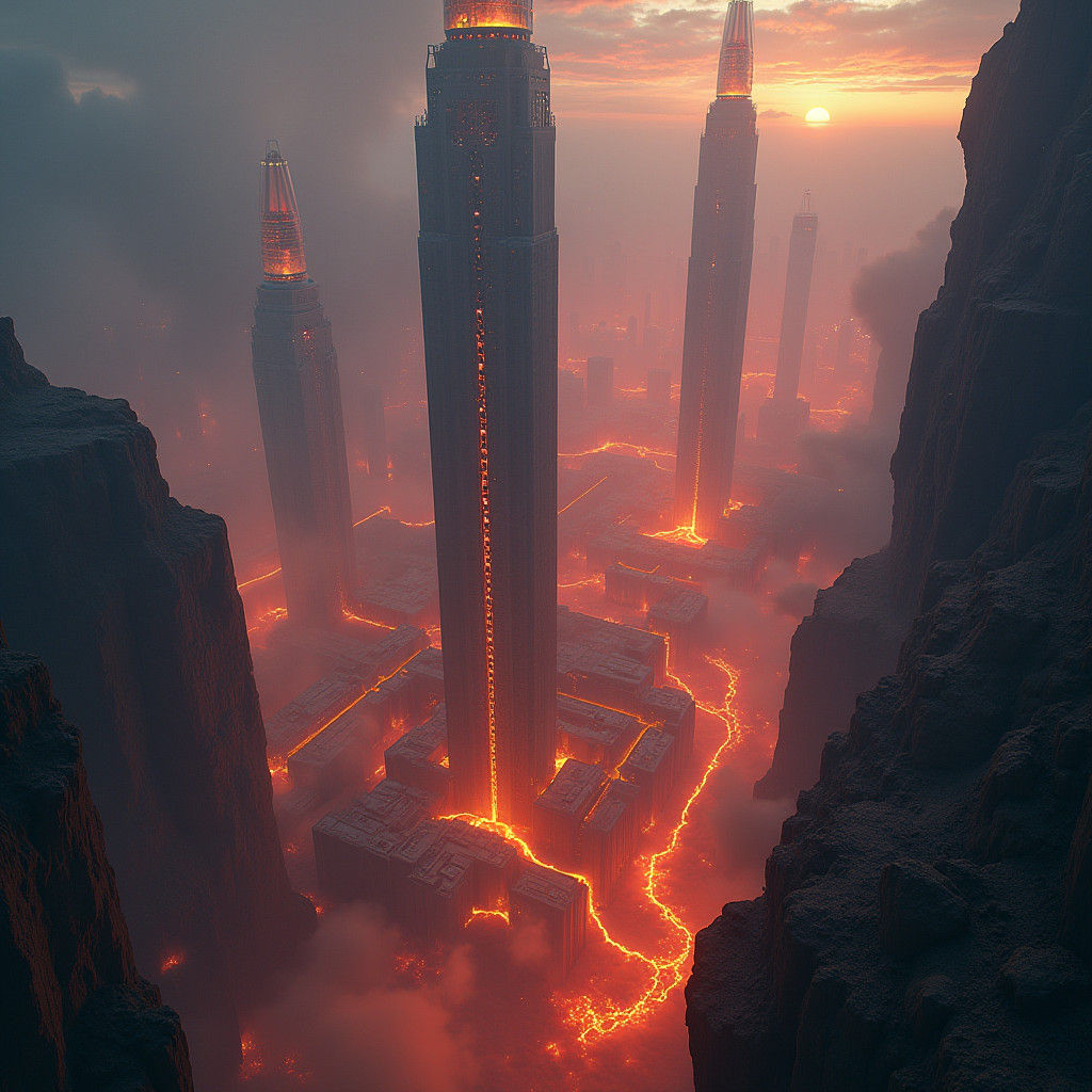 Cyberpunk Metropolis in Volcano's Depths