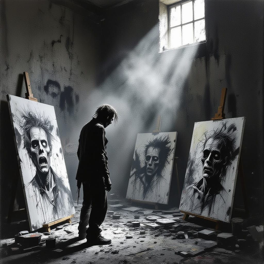 Zombie Artist's Studio: Abstract Expressionism in Charcoal