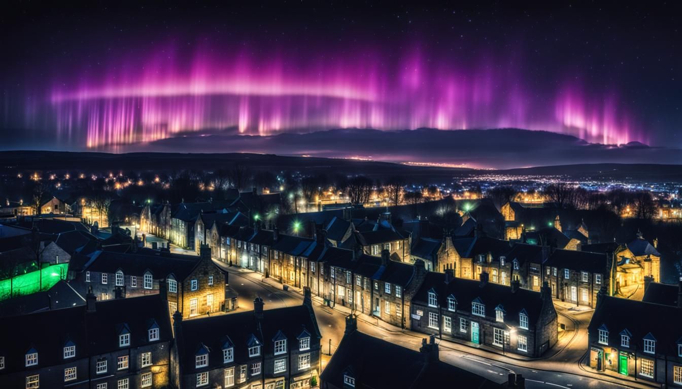 Hyperrealistic Northern Lights Over Yorkshire City
