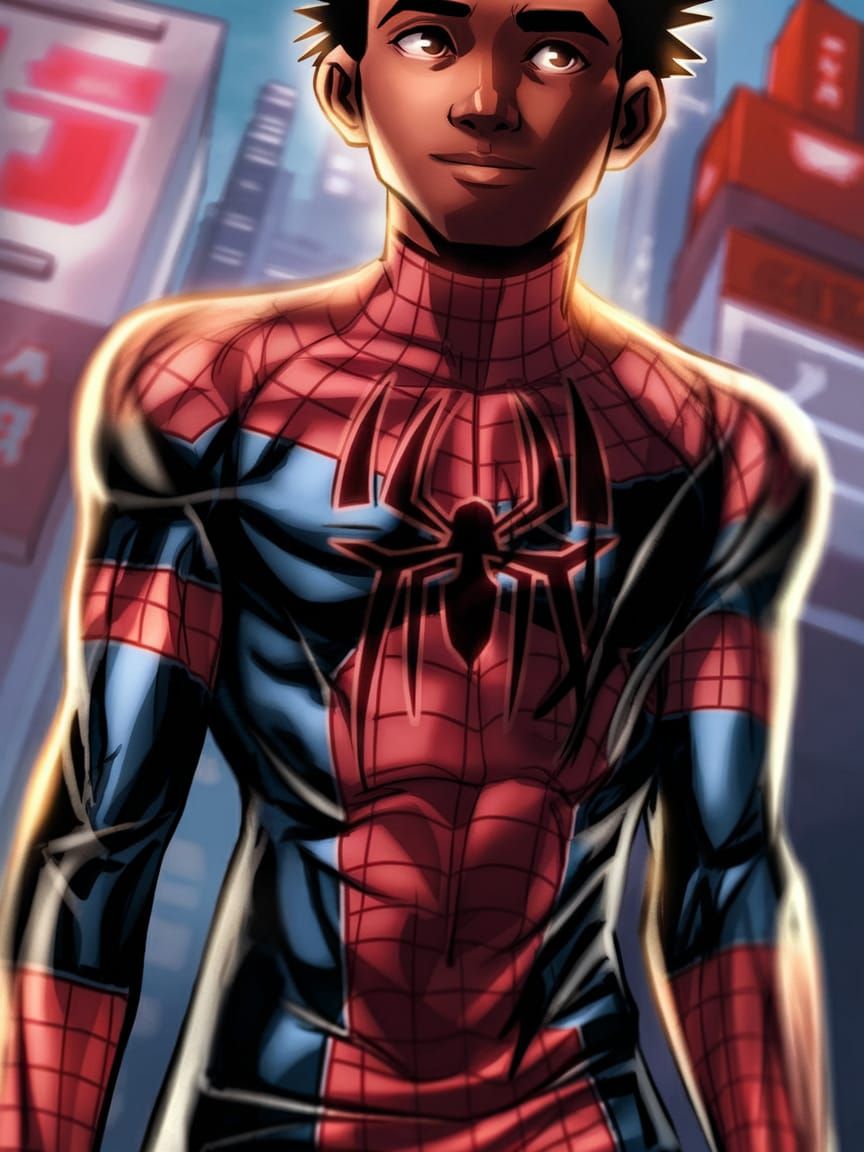 Miles Morales 3D Render in Japanese Comic Art Style