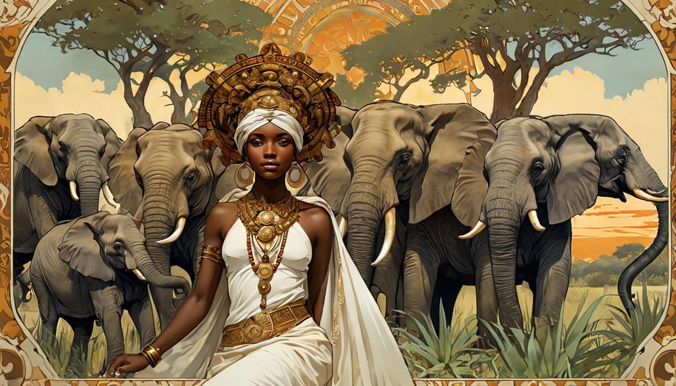 African Queen in Art Nouveau Style