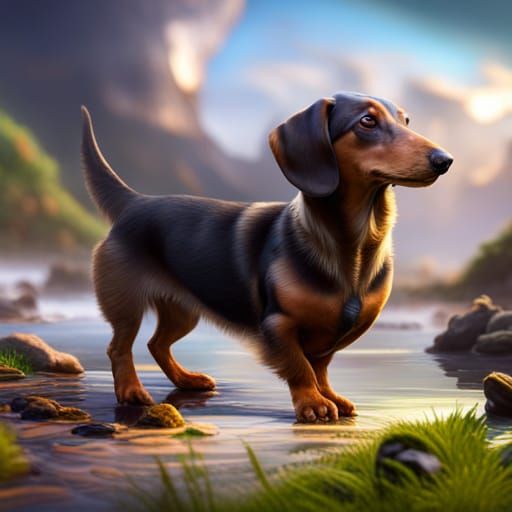 Sweet-Eyed Dachshund in Detailed Matte Painting