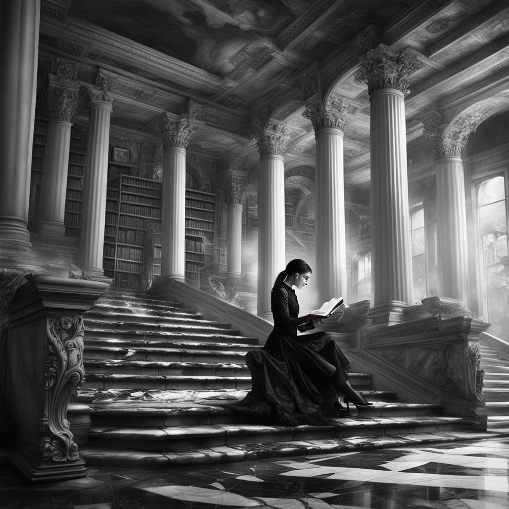 Goth Model in Coffee Shop: Black and White Photography