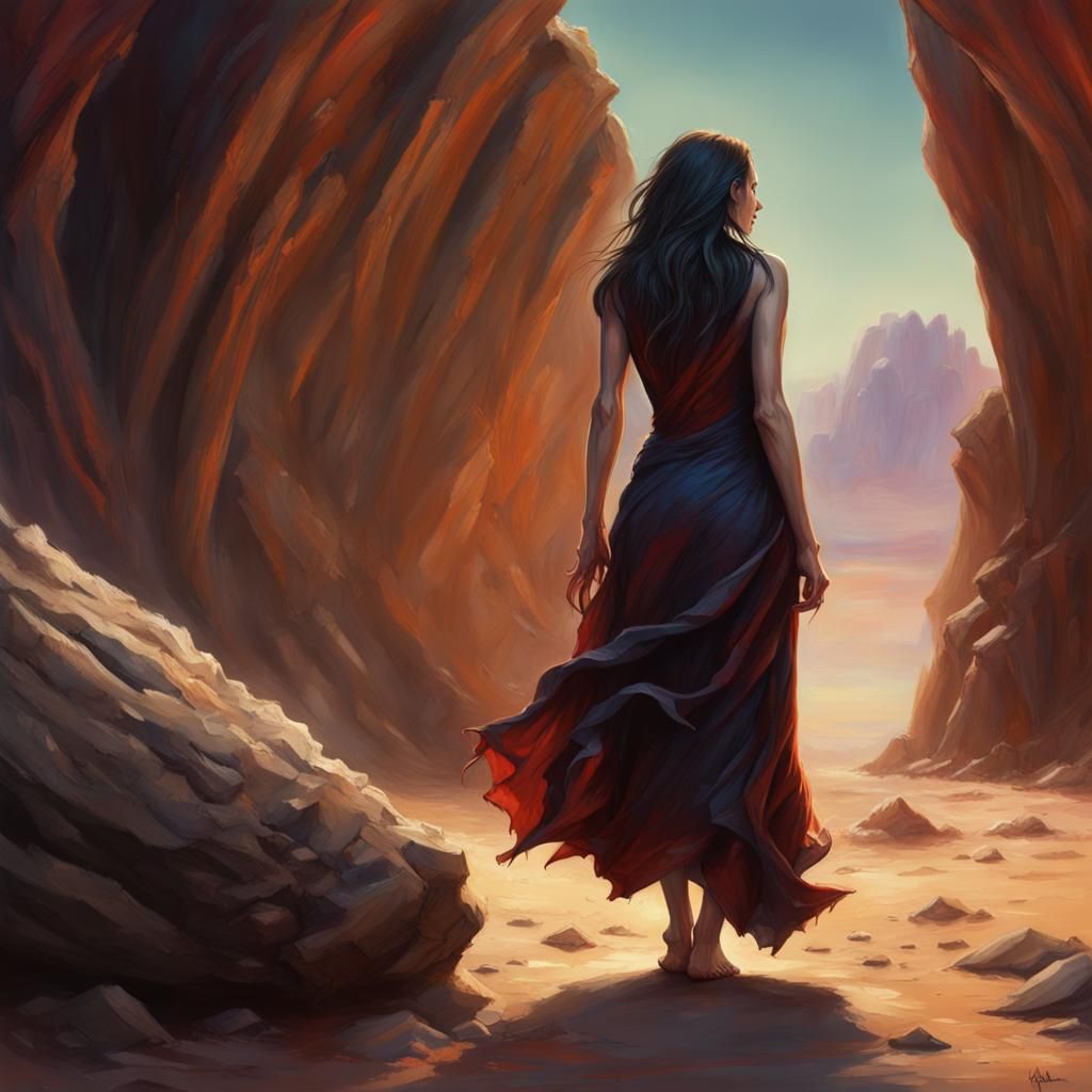 Vampire Descending into Desert Rock: Hyperrealistic Art