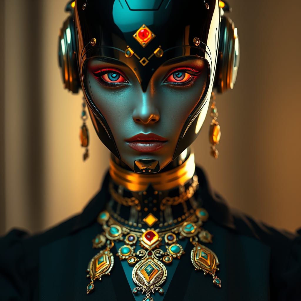 Elegant Blonde Robot Woman in Art Nouveau Style