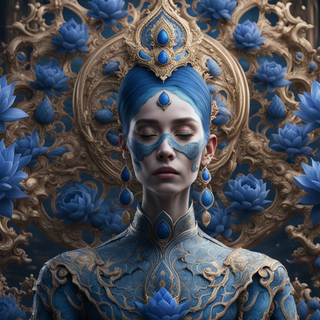 Blue Lotus Goddess in Digital Matte Painting