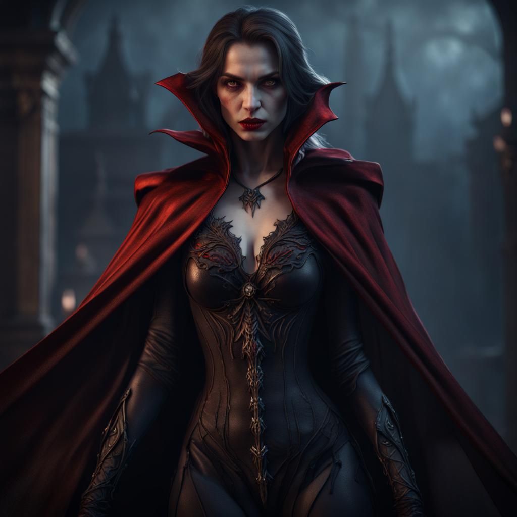 Female Vampire in Cape, Fantasy Concept Art