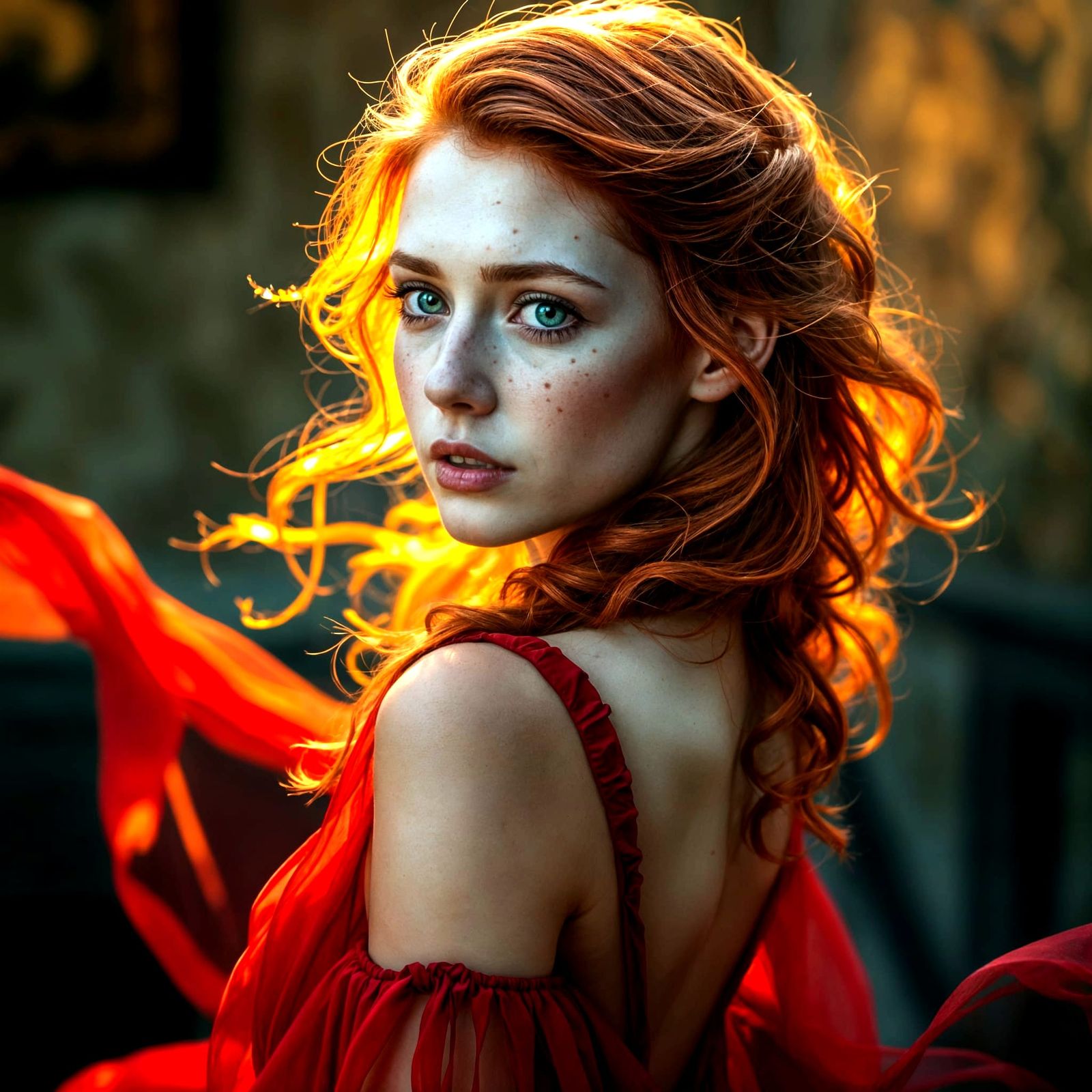 Feminine Redhead Falls Backwards in a Stunning Portrait
