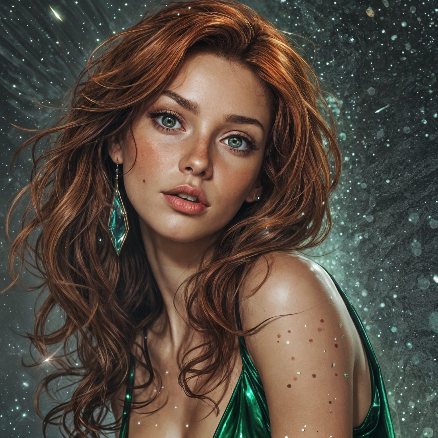 Radiant Woman in Comics Style with Auburn Hair
