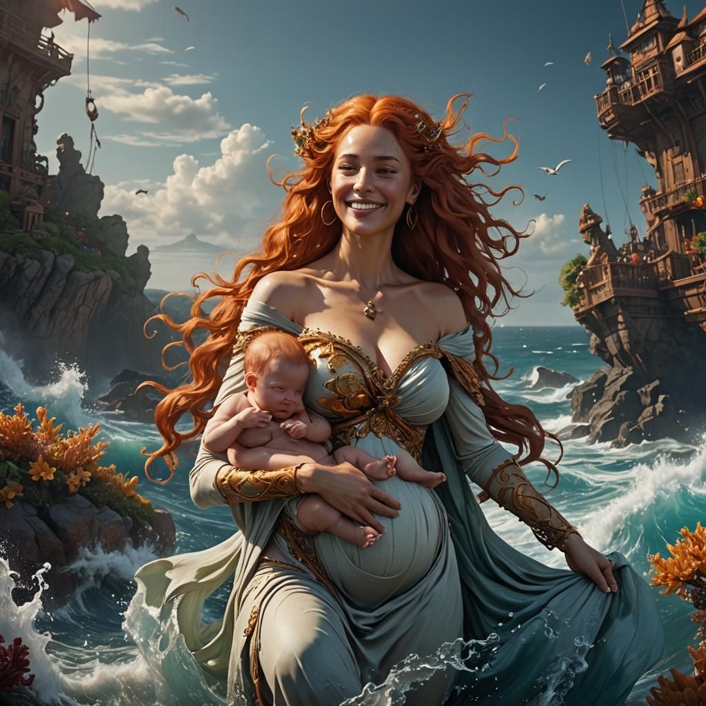 Woman Breastfeeding Baby: Detailed Fantasy Art