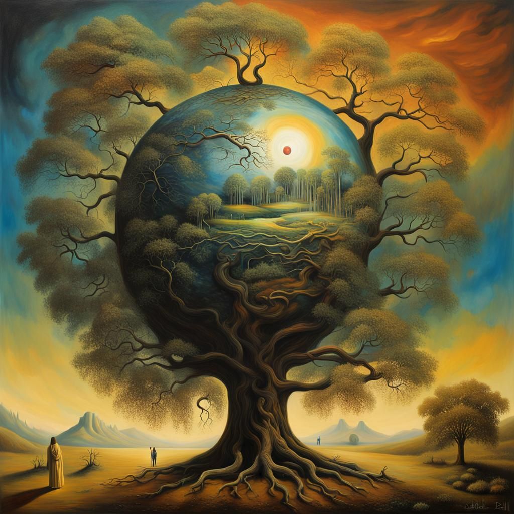 Mother Tree: AI Power in a Surrealist Style