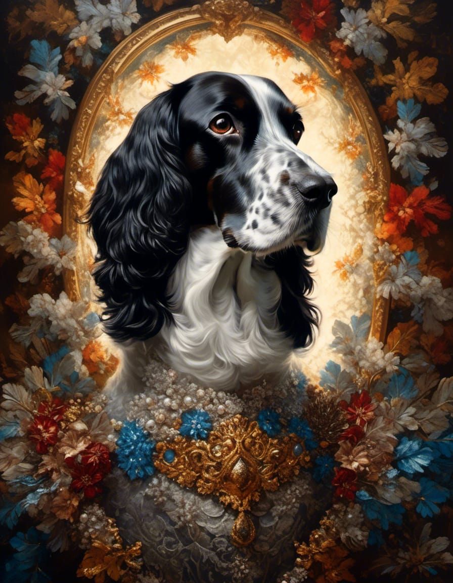Spaniel Dog Portrait Framed with Dog Treats