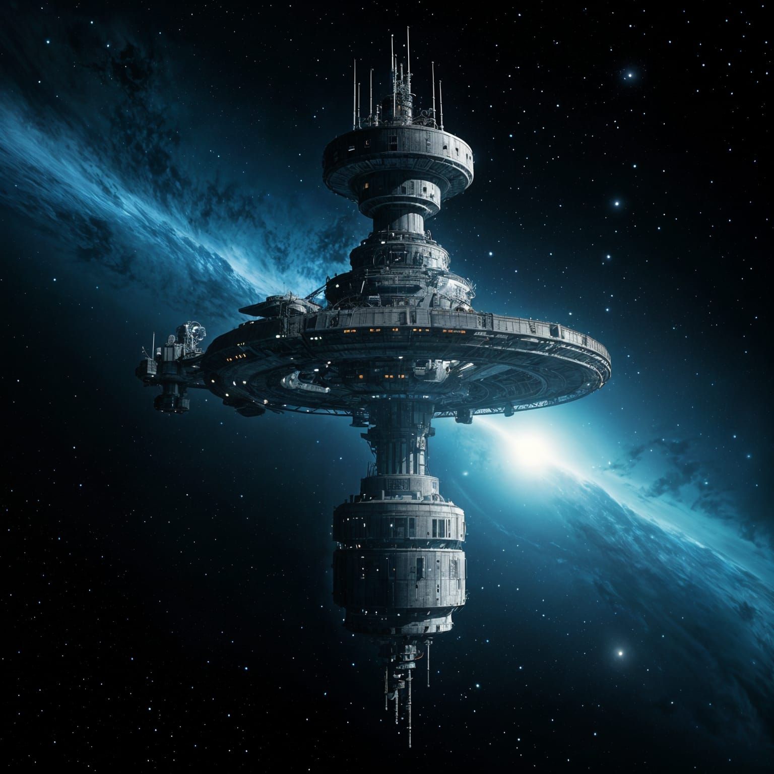 Epic Rotating Space Station Side View