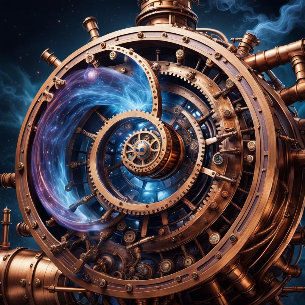 Steampunk Engine in Ethereal Vortex