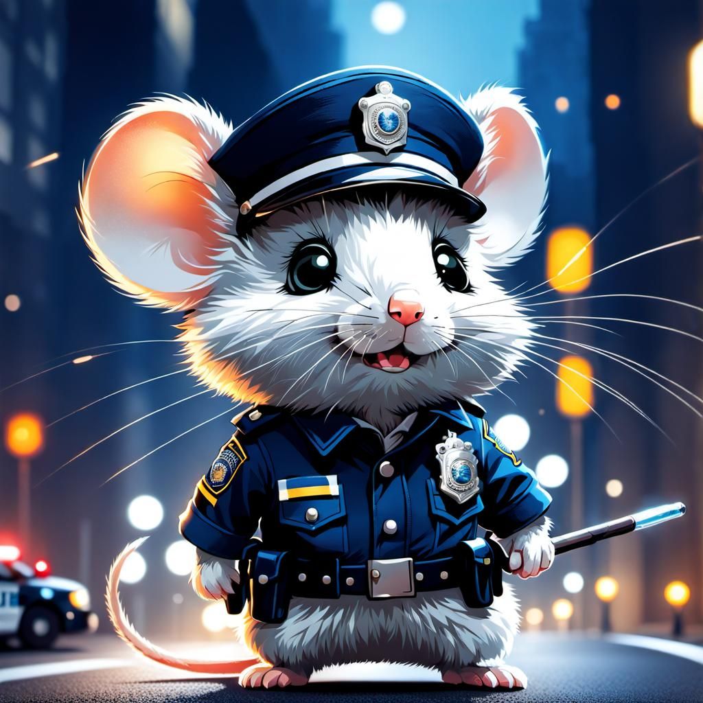 Adorable Mouse Officer on Night Patrol