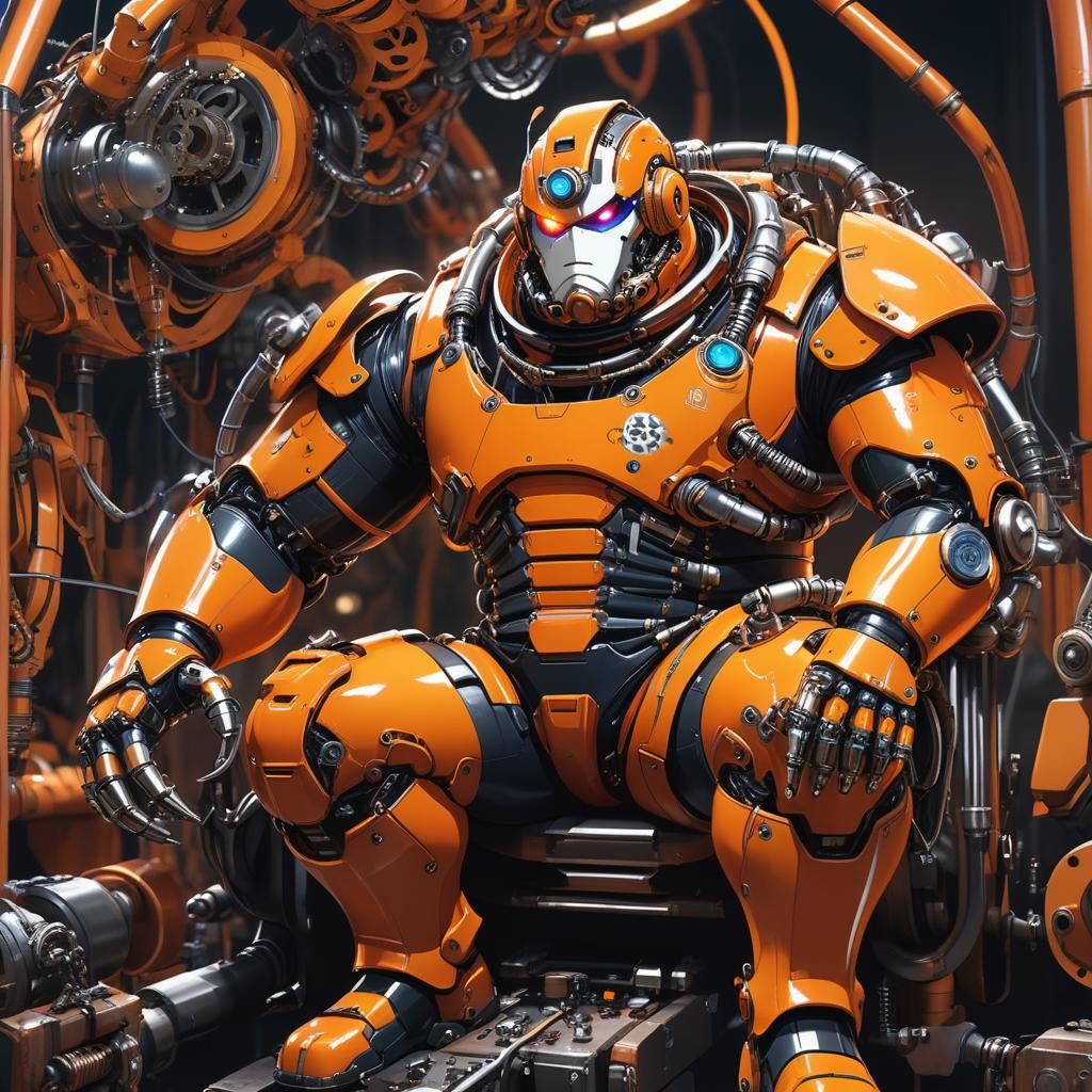 CGI Man in Orange Armor: 3D Anime Art