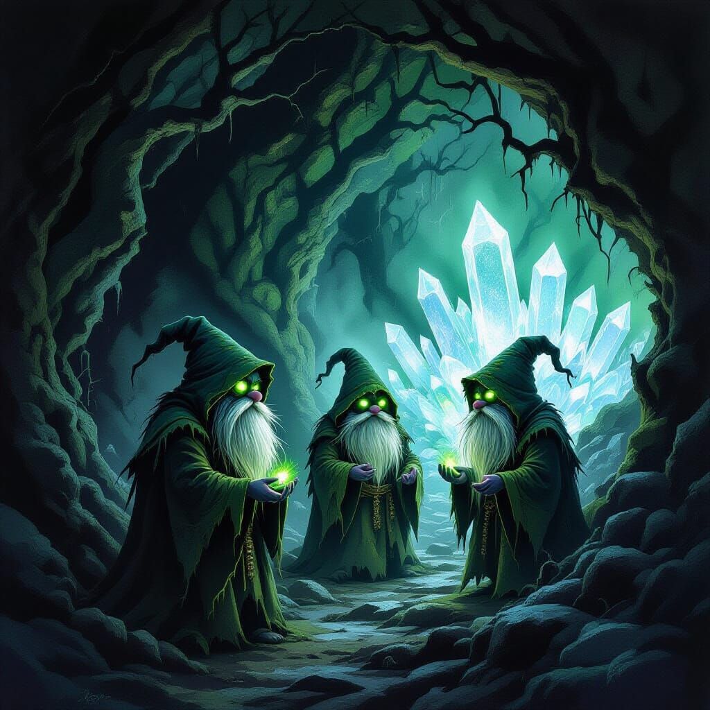 Gothic Trolls Guard Crystal Cave in Haunted Forest