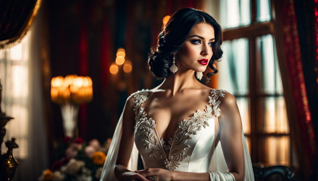 Elegant Woman in White Dress: Photorealistic Art