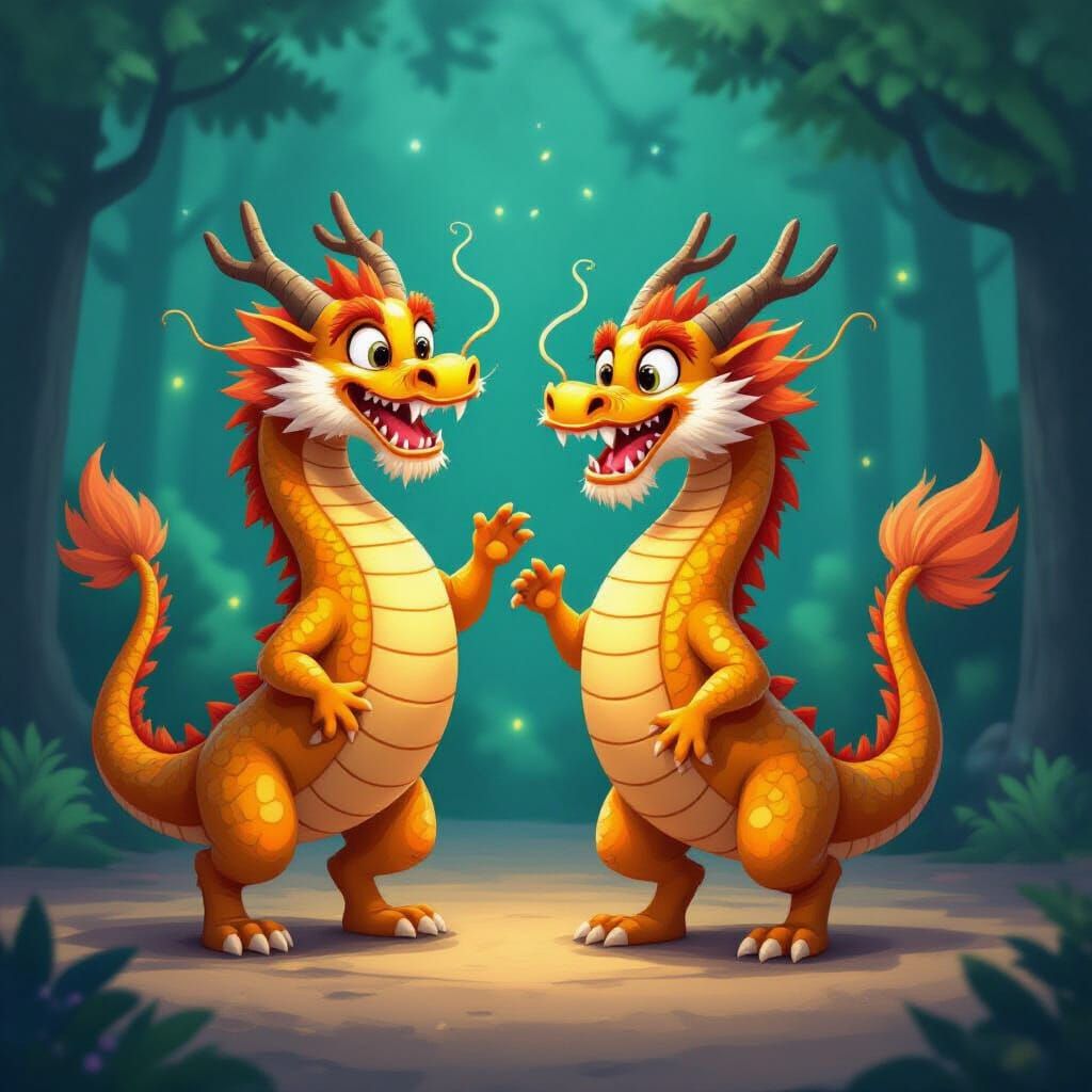 Dancing Dragons in a Mystical Scene