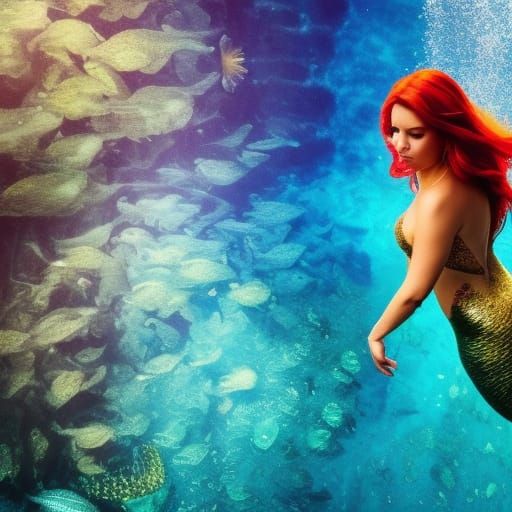 Beautiful Mermaids in the Deep Blue Ocean