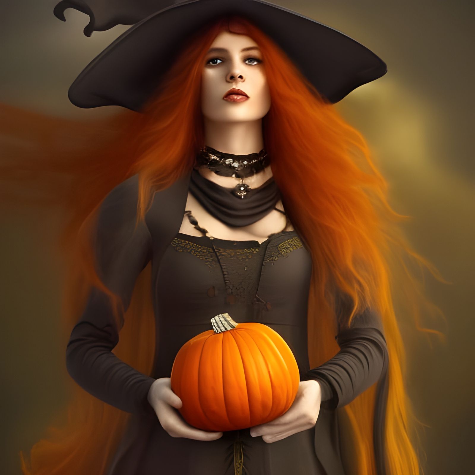 Witch with Pumpkin: Detailed Fantasy Art
