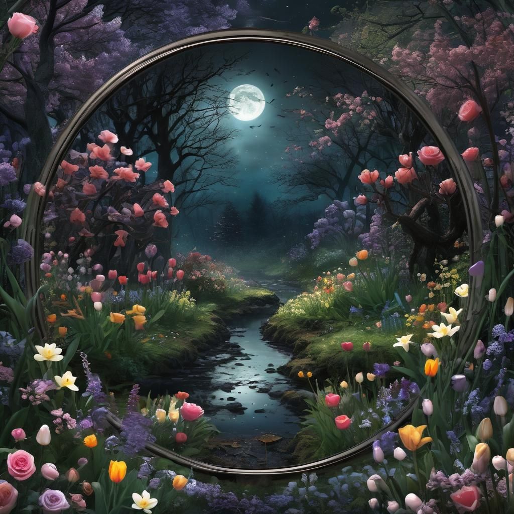 Moonlit Fantasy Garden in the Dark Forest