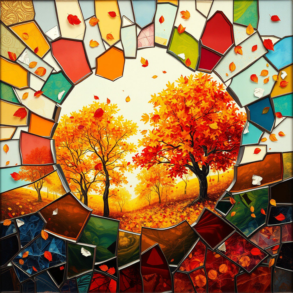 Kaleidoscopic Fall Landscape in Glass Shards