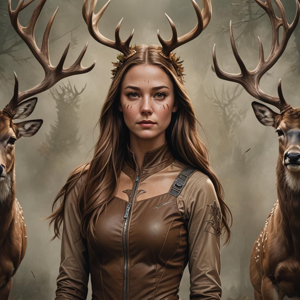 Caribou Superhero: Hyperrealistic Portrait of Canadian Woman